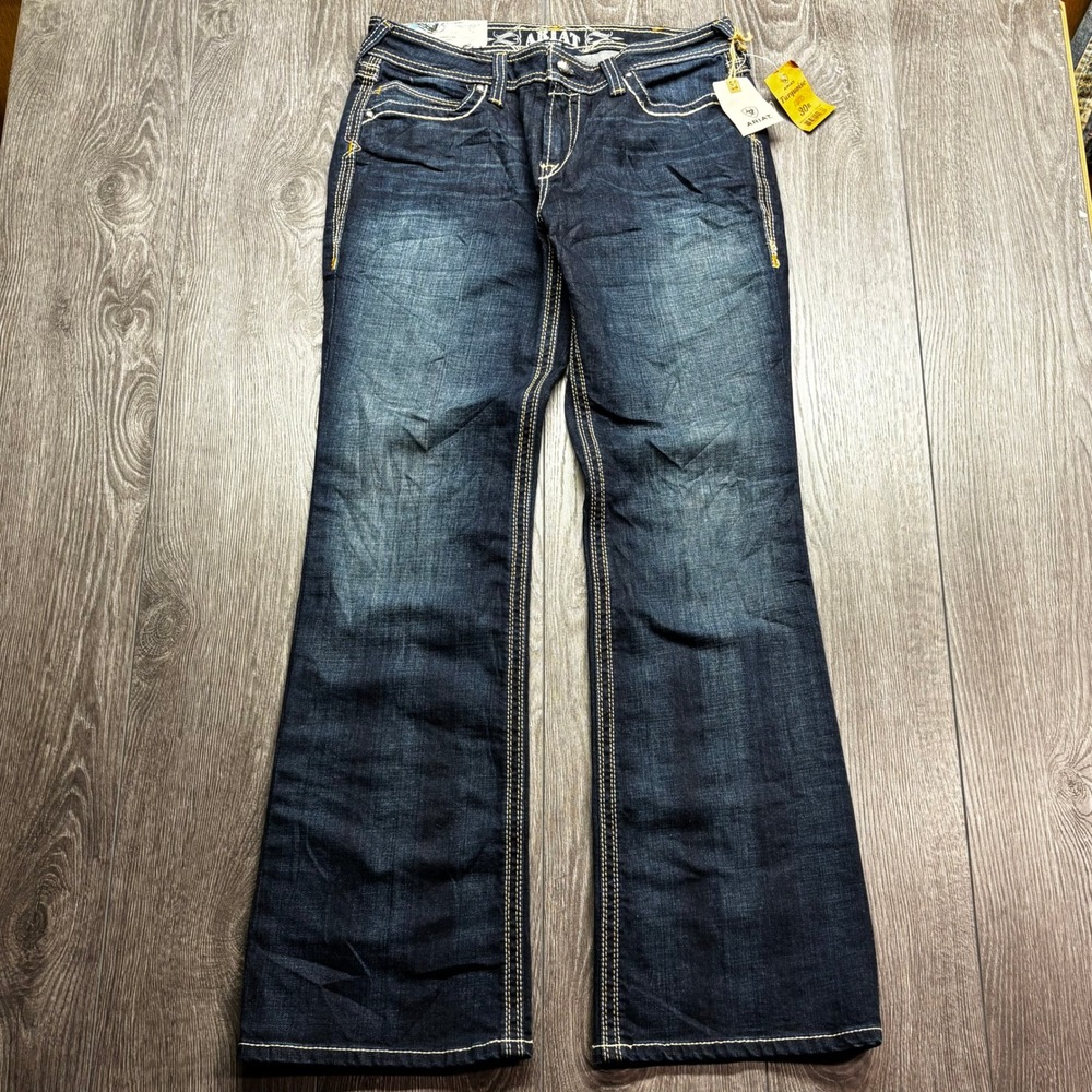 Ariat Turquoise Nwt Mid Rise Bootcut Jeans 32x33 Dark Wash Embroidered 30R New